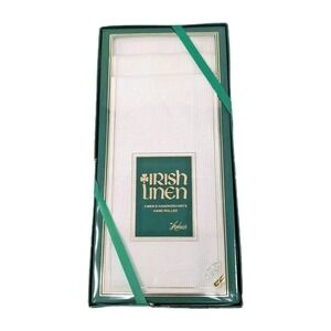 VTG Ashear Mens Irish Linen Handkerchief Set Of 3 Rolled Hem White NEW